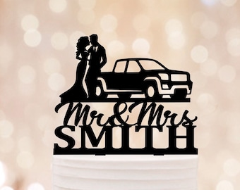 Pickup Truck Custom Wedding Cake Topper, Pickup Trucker Cake Topper, Bride And Groom With Pick-up Cake Topper, Rustic Ranch Auto Cake Decor