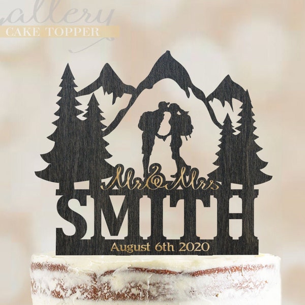 Mountain Wedding Cake Topper,Hiking Couple cake topper,Backpacking Bride and Groom outdoor wedding,Cake Topper wedding,Mountain topper 4032