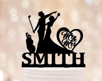 Personalized Golf Wedding Cake Topper: Funny Golfer Couple Silhouettes