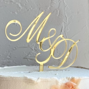 Cake Charm Double Letter, Cake topper initials gold mirror, Wedding Initials Topper, Monogrammed cake topper gold, Initials Cake Charm