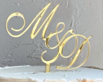 Gold Mirror Initial Cake Topper, Custom Letter Cake Topper, Wedding Cake Decorations, Engaged Cake Topper, Anniversary Initials Cake Charm