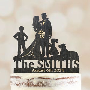 Couple Wedding Cake Topper with Child,Family Cake Topper with dog,Family Wedding Cake Topper,Couple with Child Cake Topper,Dog Topper 4090