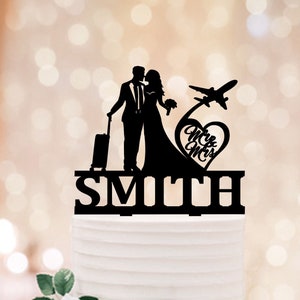 Adventure Wedding Cake Topper, Travelers Cake Toppers, Personalized Travelling Wedding Cake Topper, adventure begins topper for wedding