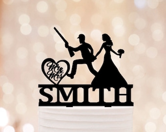 Hunting Wedding Cake Topper, the Hunt is Over cake topper, Hunter Groom Wedding Cake Topper, Hunters Couple Wedding Topper Themed With Rifle