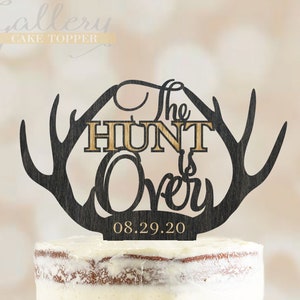 The hunt is Over Cake Topper,unique cake topper,Wedding Rustic Cake Topper,Deer Cake Topper,Buck and Doe Wedding Topper,Wood Topper 4017