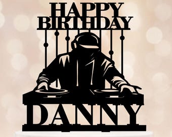 パーソナライズされたDJバースデーケーキトッパー、アクリル製ミュージカルケーキデコレーション、DJケーキセンターピース