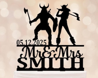 Custom viking couple wedding cake topper, Funny personalized cake topper, Viking barbarian wedding, Mr and Mrs Medieval Cake Topper Wedding