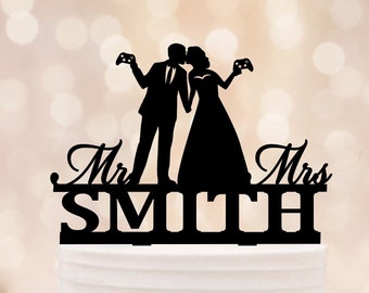 Gamer wedding cake topper, Gaming cake topper,Bride and Groom Gamers wedding cake topper,Game Controllers Wedding Topper,Gaming Nerd Wedding