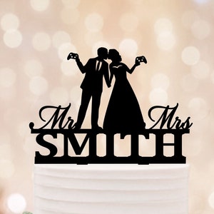 Gamer wedding cake topper, Gaming cake topper,Bride and Groom Gamers wedding cake topper,Game Controllers Wedding Topper,Gaming Nerd Wedding