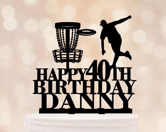 ディスクゴルフの誕生日ケーキトッパー、パーソナライズされたフリスビーゴルフケーキデコレーション