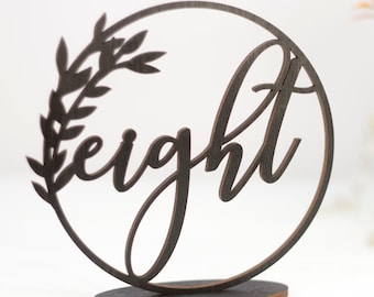 Round Freestanding Wedding Table Number, Wooden Calligraphy Table Numbers for Birthday or Anniversary Event, Simple Branch Table Numbers