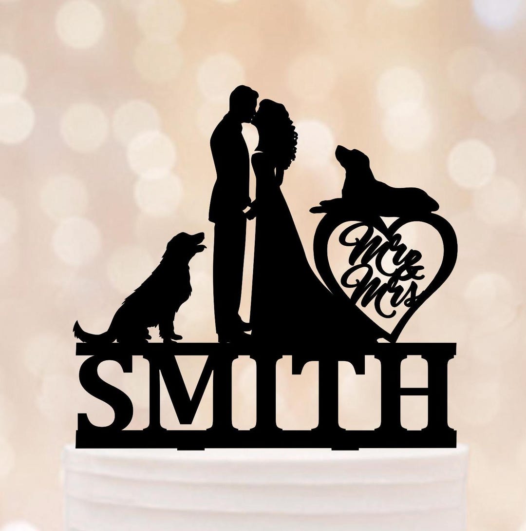 Couple Wedding Cake Topper With Dogs Bride and Groom Silhouette Cake ...