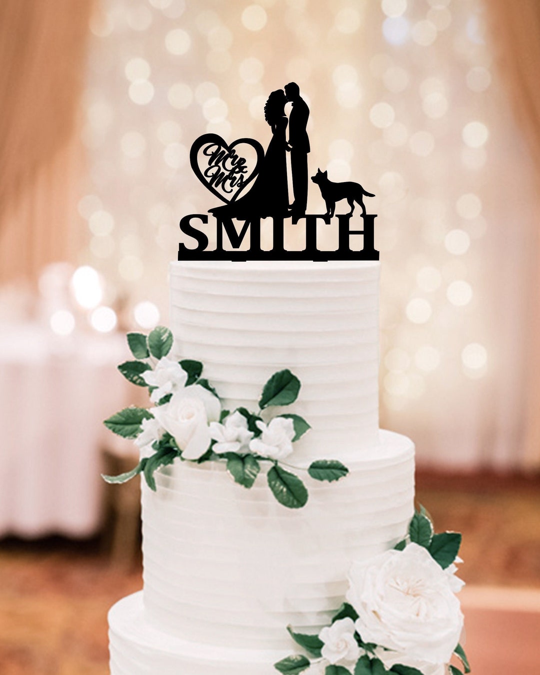 Personalized Wedding Cake Topper With Dog, Silhouette Couple With Dog ...