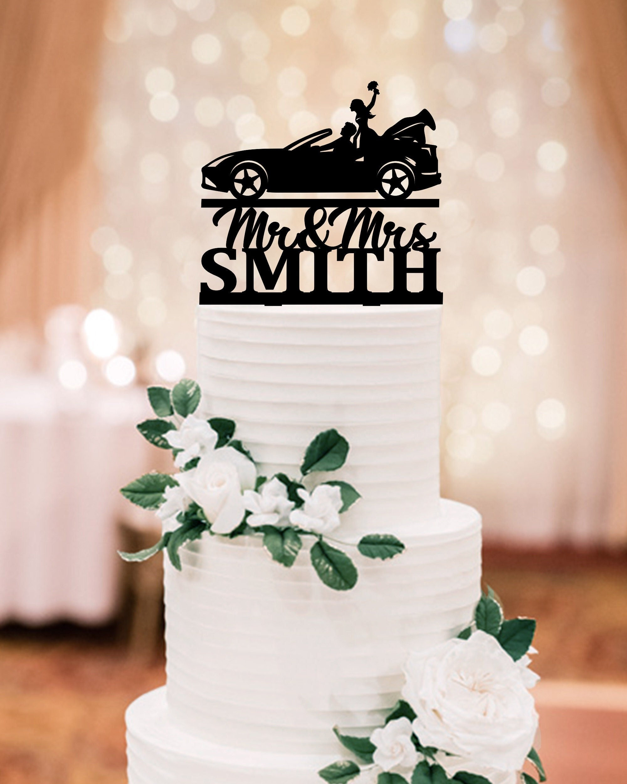 CARISPIBET Mr & Mrs Wedding Cake Topper - Acrylic Groom & Bride With Bouquet, 7" H