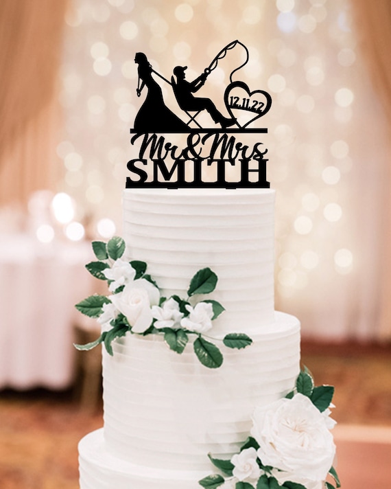 Fishing Cake Topper, Fisherman Wedding Cake Toppers, Hooked for