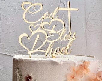 Décoration de gâteau de baptême dorée, que Dieu vous bénisse avec décoration de gâteau de baptême en croix