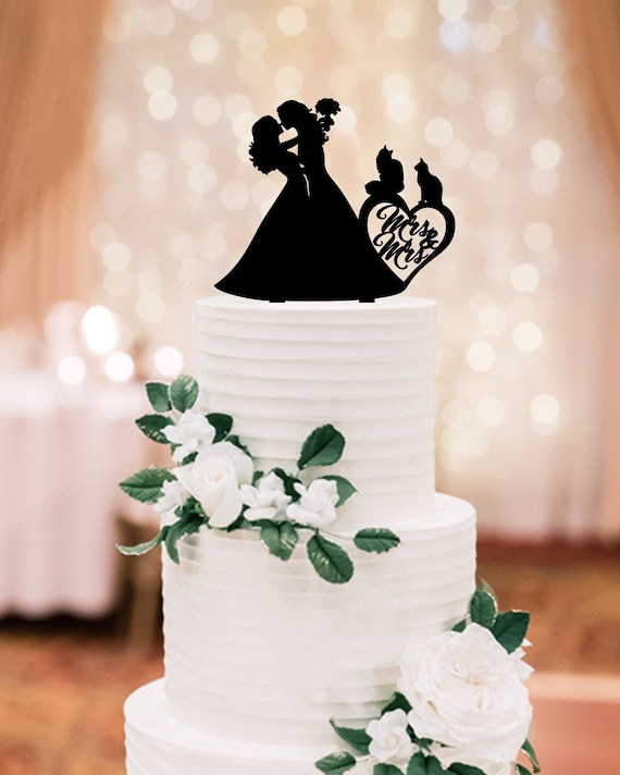 Lesbian Wedding Cake Topper Cat Two Brides Cake Topper With - Etsy