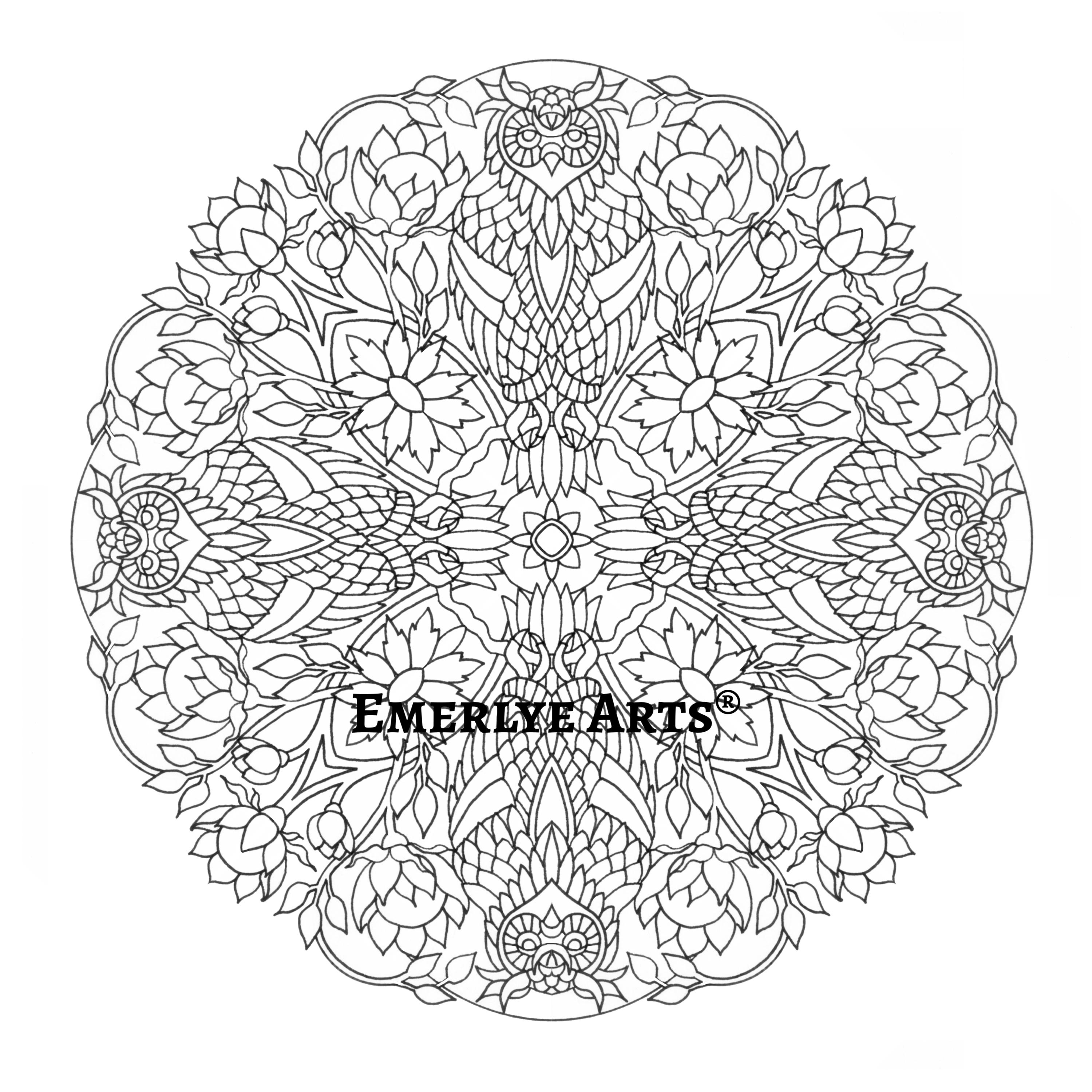Instant Download – Archive No. 150511 | “Owl Mandala” | Fine-Line Coloring Art by