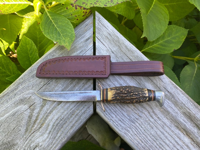 Vintage German Fixed Blade Knife With Handmade Leather Sheath Etsy