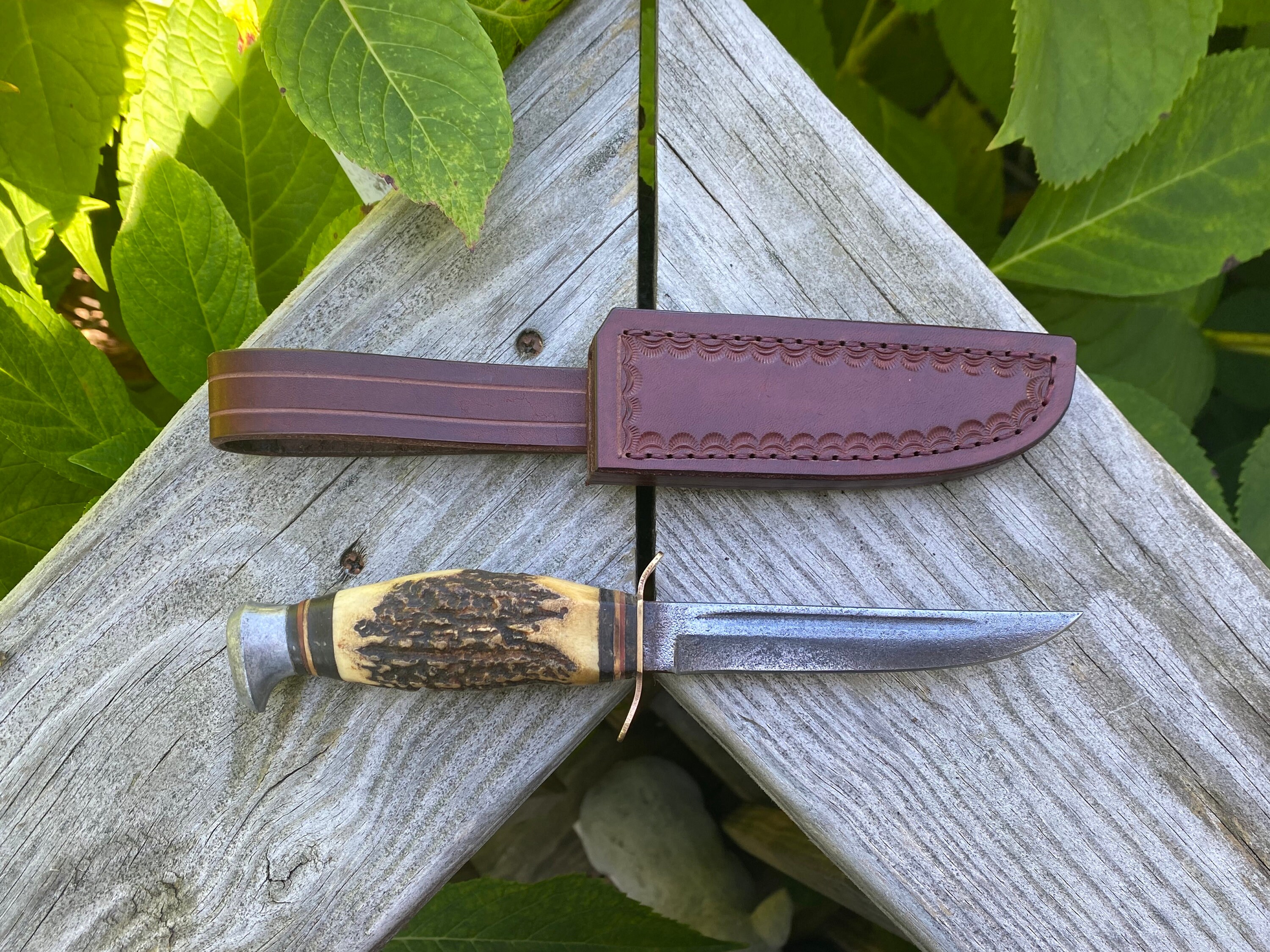 Vintage German Fixed Blade Knife With Handmade Leather Sheath Etsy