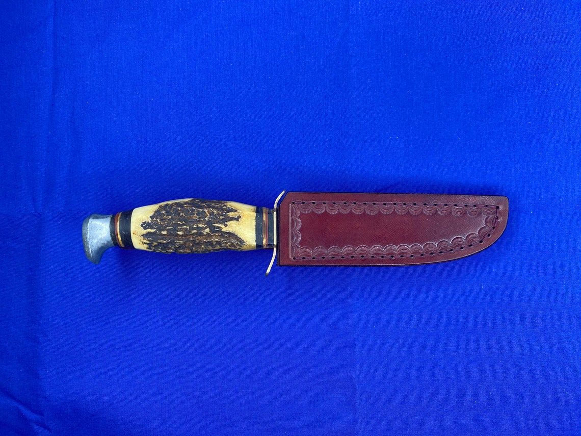 Vintage German Fixed Blade Knife With Handmade Leather Sheath Etsy