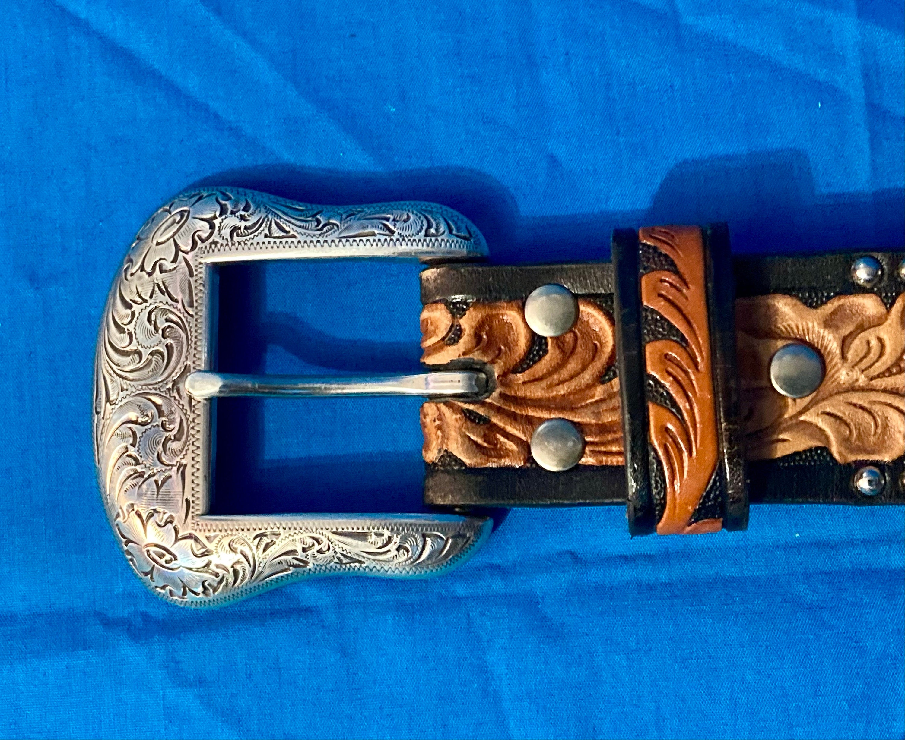 Vintage Nocona Hand‑Tooled Western Leather Belt w/ Imperial Stainless Buckle... Nocona Belt Co. Mens Western Embossed Leather Floral-Buckle  main image 4
