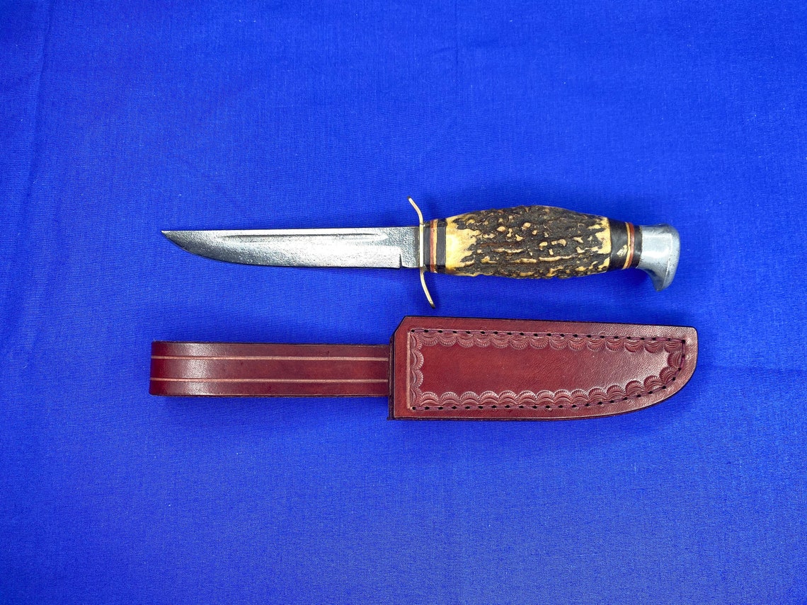 Vintage German Fixed Blade Knife With Handmade Leather Sheath Etsy