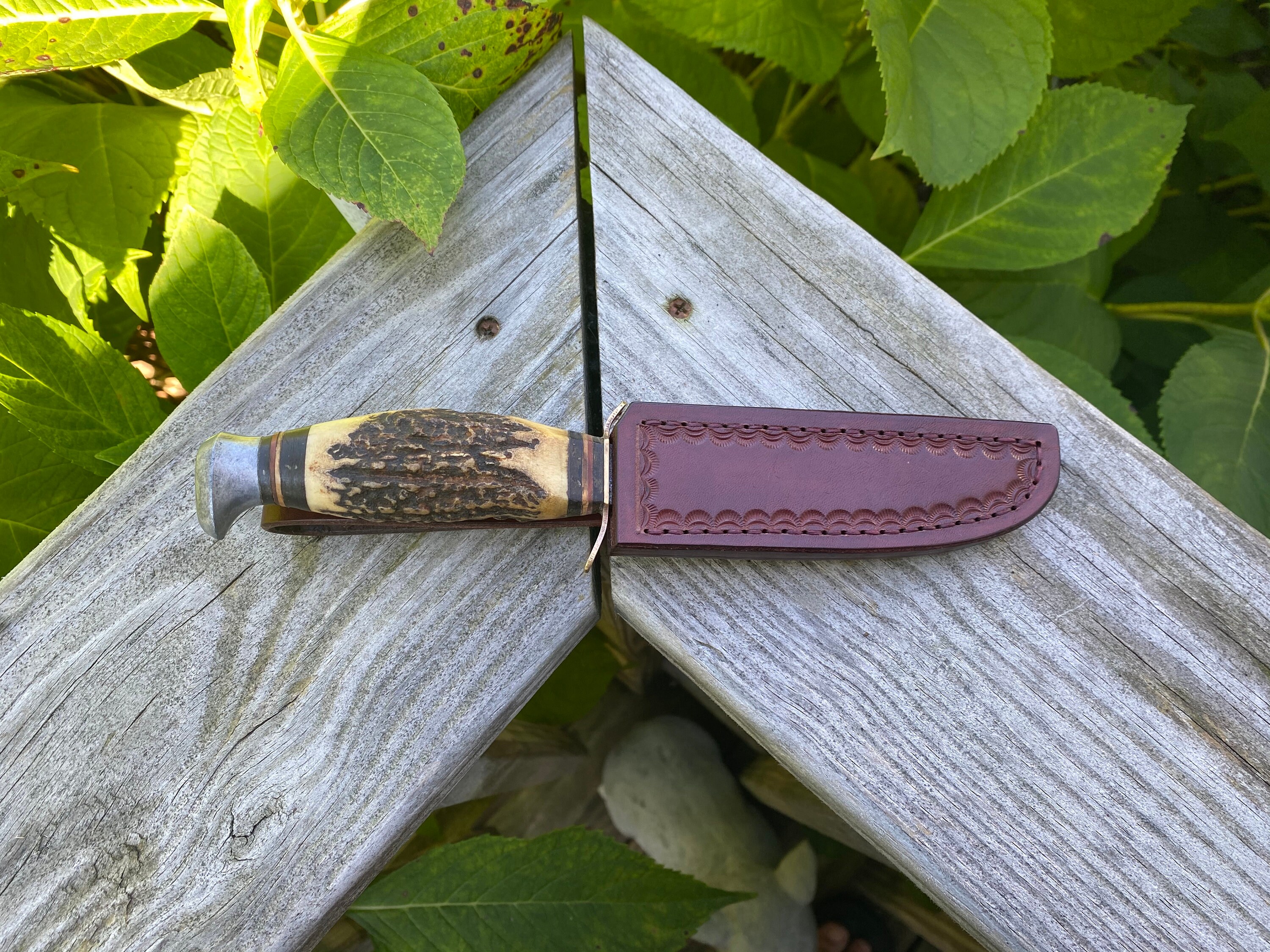 Vintage German Fixed Blade Knife With Handmade Leather Sheath Etsy