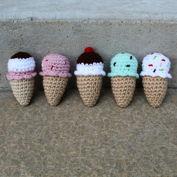 Crochet Ice Cream Cones, Handmade, Play Food, Decoration, Cute, Amigurumi