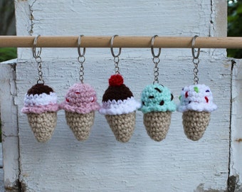 Crochet Ice Cream Cone Keychains, Cute, Gift