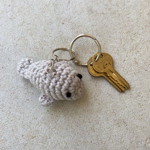Crochet Manatee Keychain, Crochet Animal Keychain,