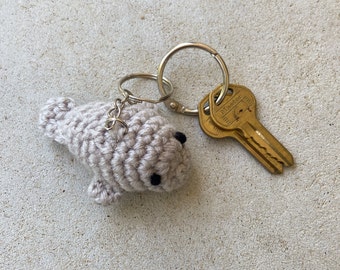 Crochet Manatee Keychain, Crochet Animal Keychain,