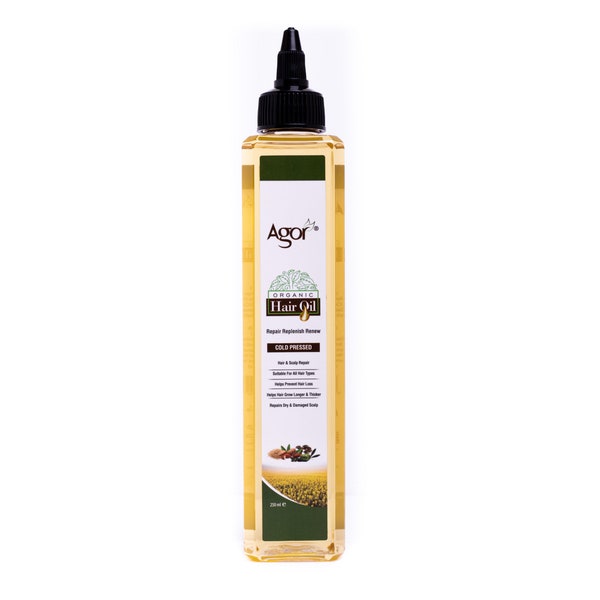Agor Huile capillaire 100 % biologique (250 ml) pour des mèches luxueuses - Huile naturelle de croissance des cheveux - Revitalise et nourrit