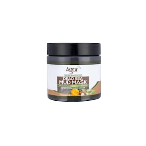 May include: A jar of Agor Dead Sea Mud Mask. The jar has a black lid and a white label with text and illustrations. The label reads "Dead Sea Mud Mask" and "100% Natural Minerals-infused Derived From The Dead Sea". The jar contains 8.8 fl oz.