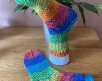 Rainbow hand knitted socks - extra small