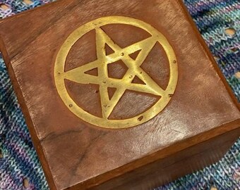 Pentagram brass inlay wooden box