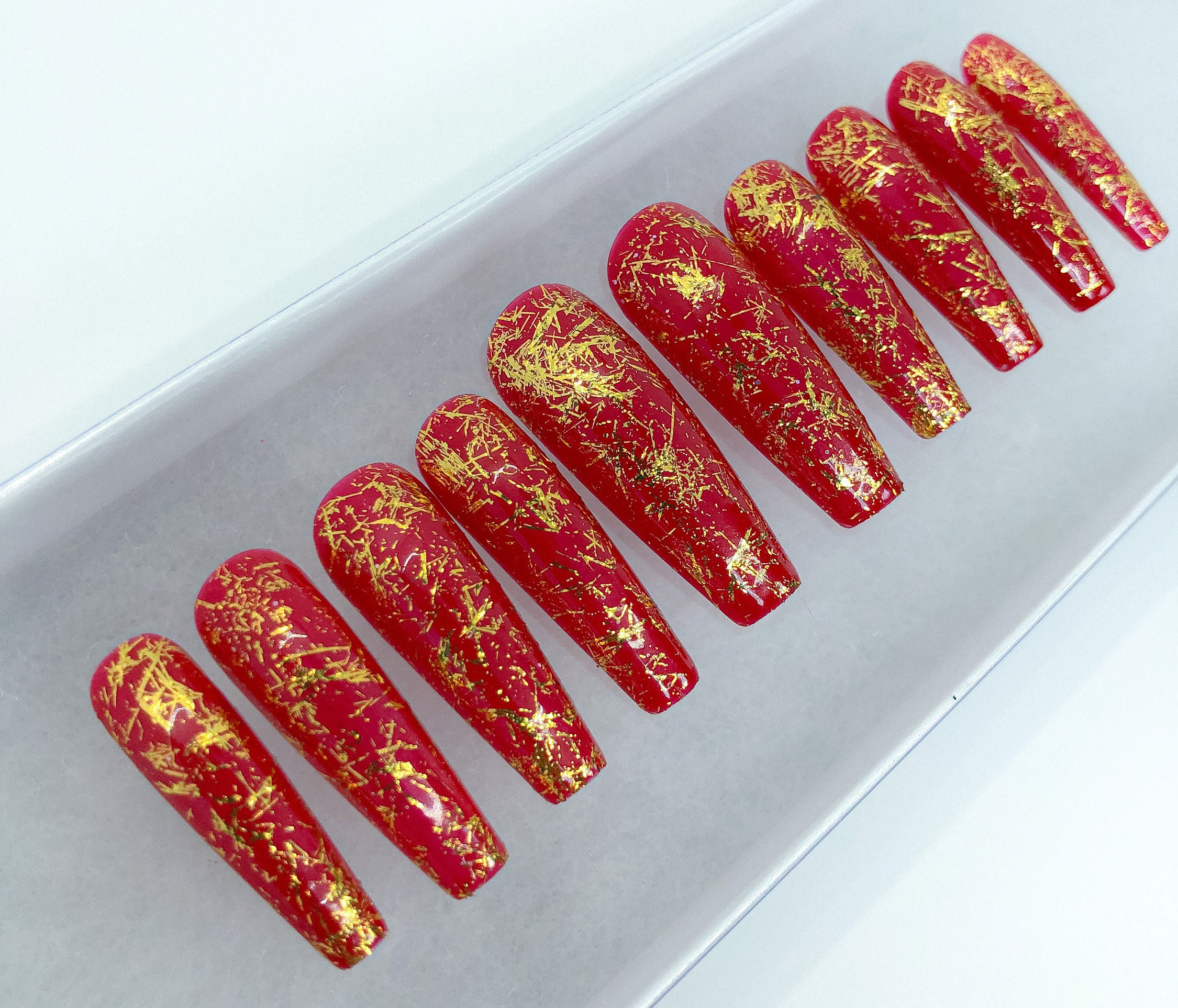 Red and Gold Press on Nails Red and Gold Nails Red Press on Nails