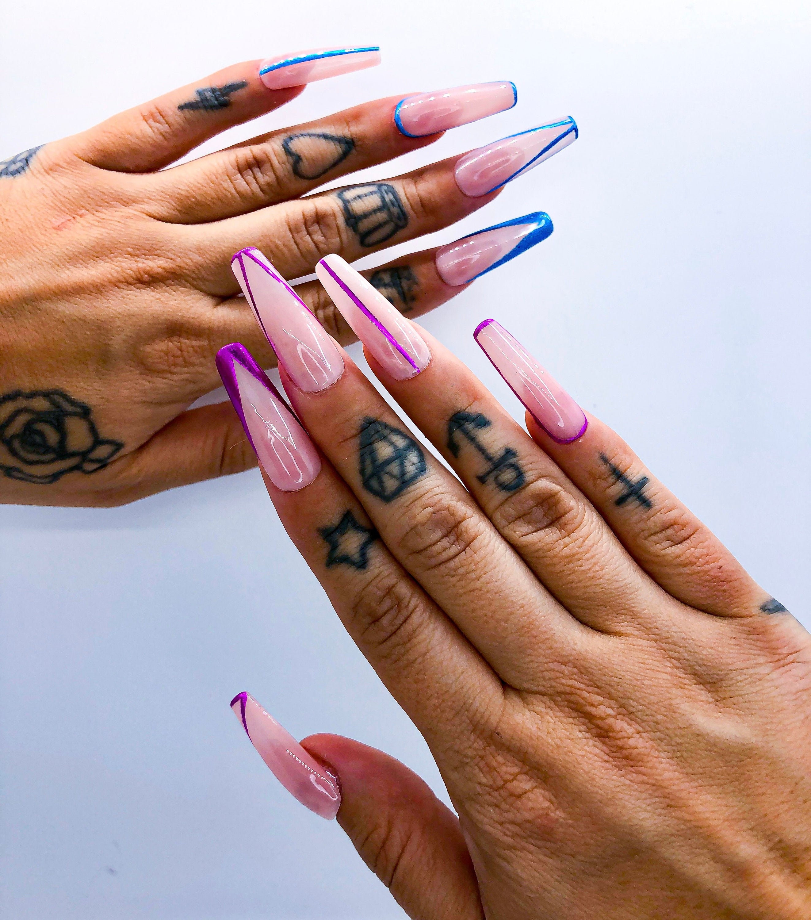 Purple and Blue Chrome French Tip Nail Design - Etsy