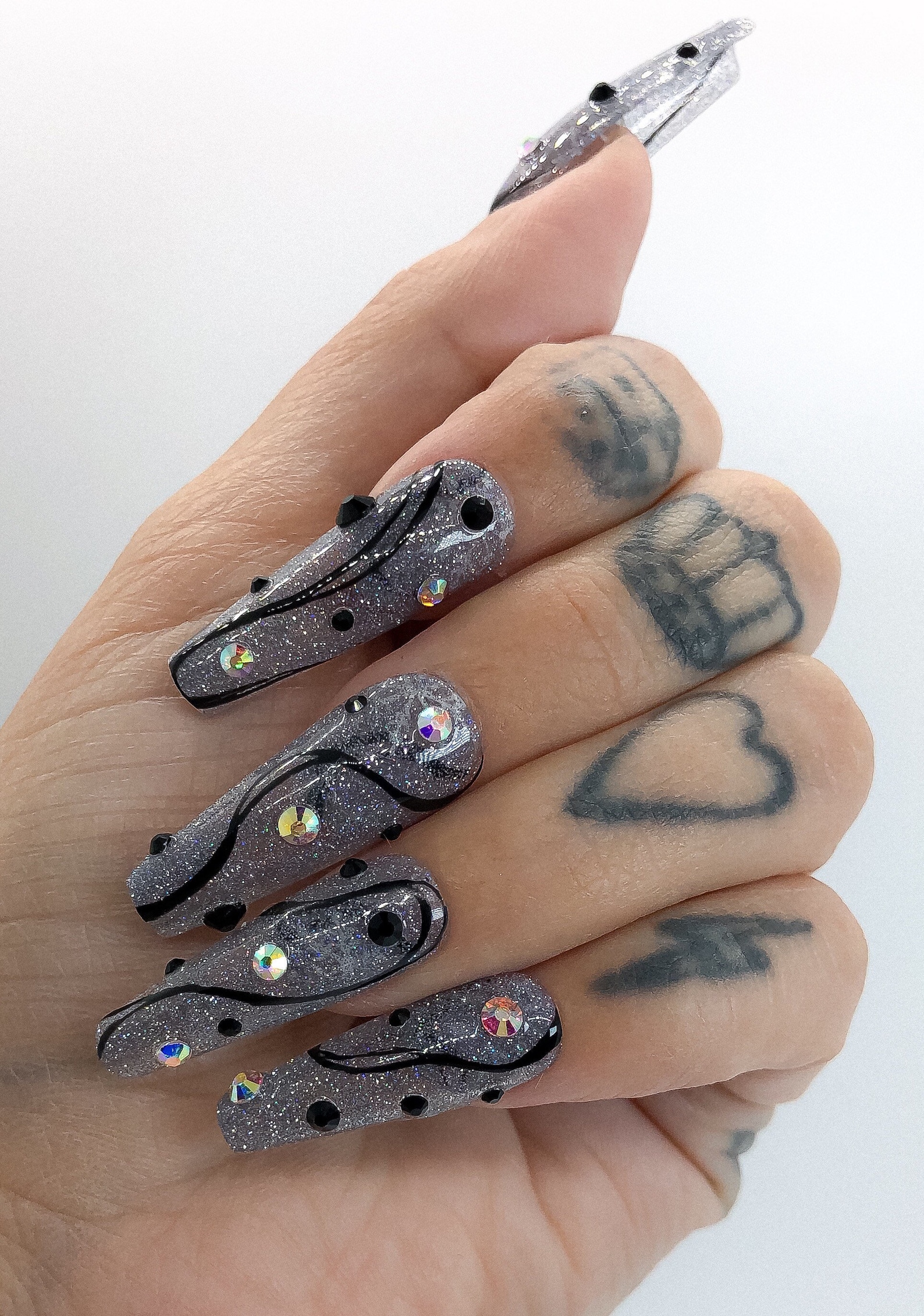 Glitter Nails Glitter Press on Nails Reflective Glitter - Etsy