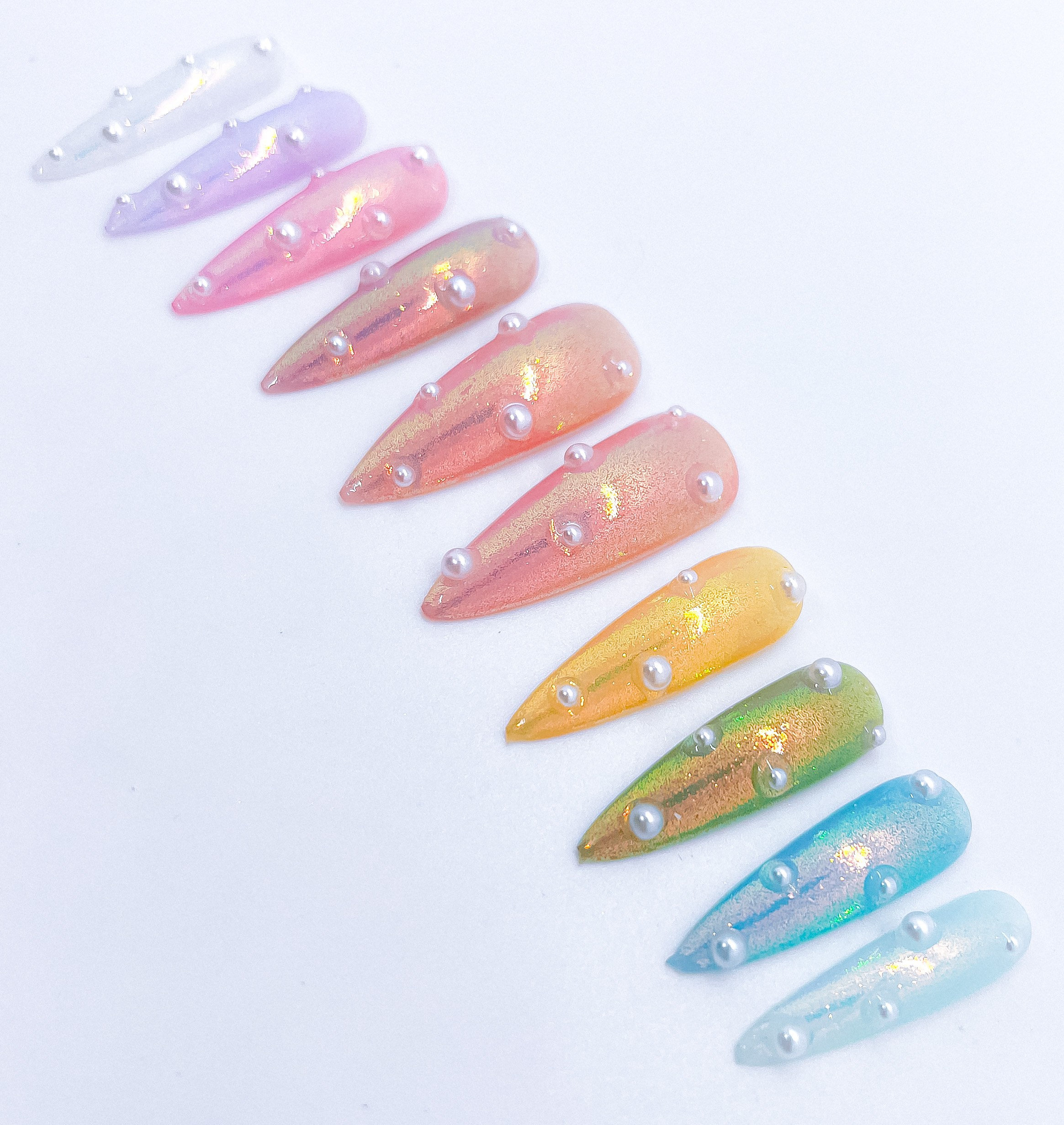 Feder Nägel pastell Nägel Perlnägel Perlen nail art auf Nägel drücken  Glitzer Nägel künstliche Nägel falsche Nägel Nägel