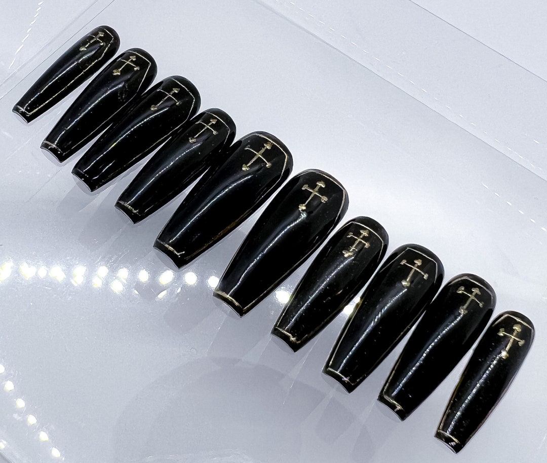 Black Nails Coffin Nails Black Coffin Nails Halloween - Etsy