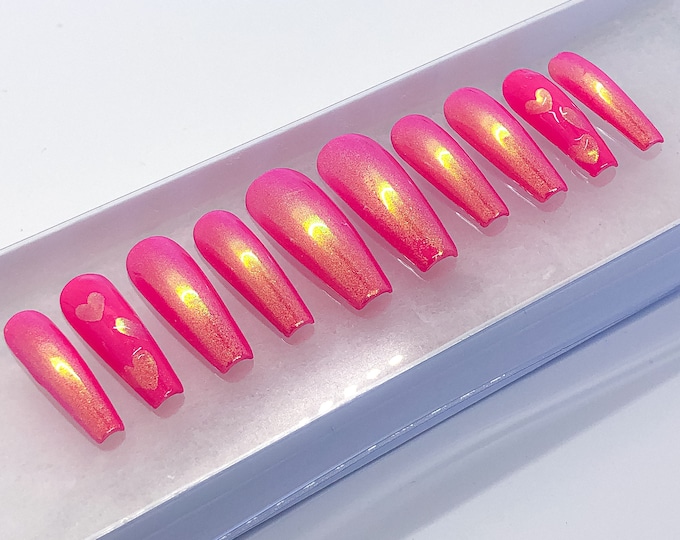 Pink Nails Pink Chrome Nails Unicorn Chrome Pink Nails Heart Nails
