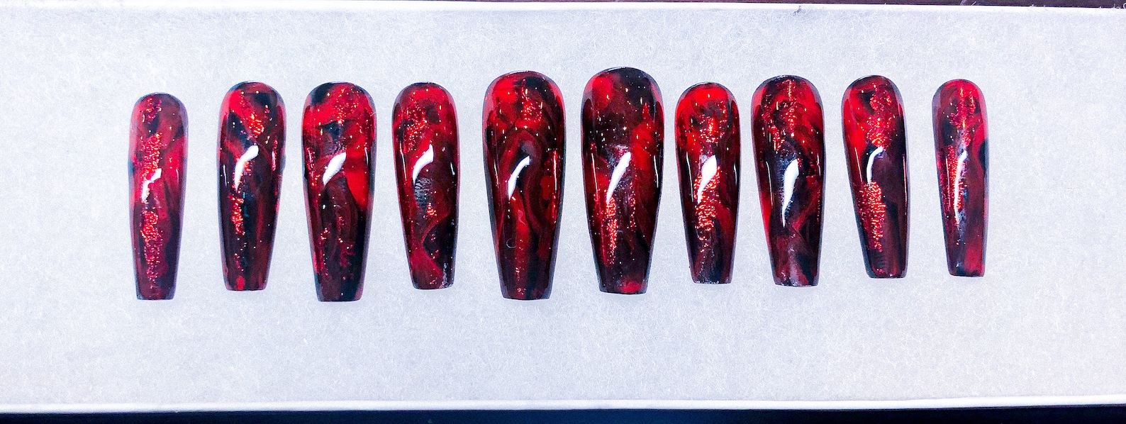 Red and Black Marble Foil Nails Red and Black Nails - Etsy