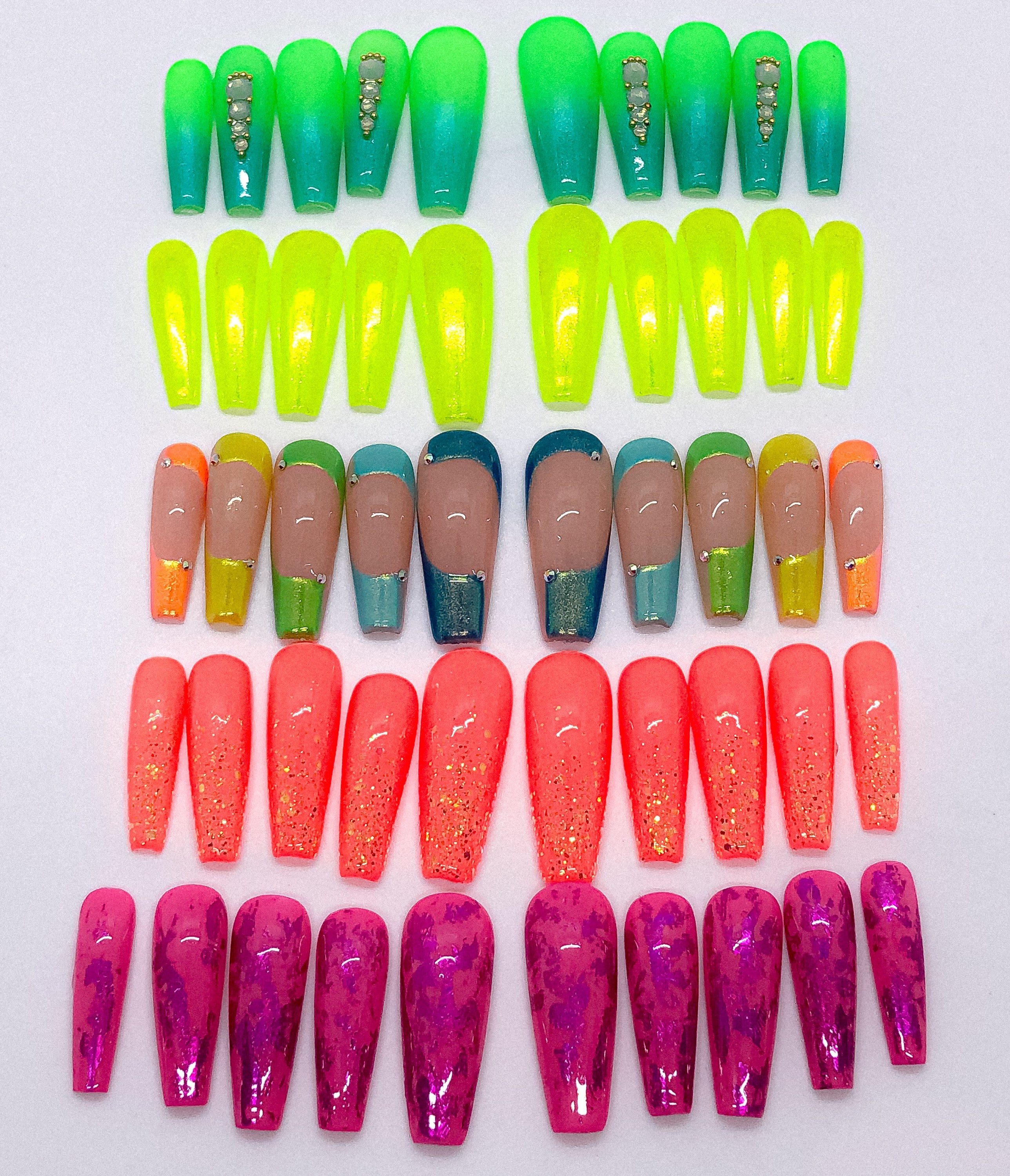 Pride Rainbow Neon Colorful V Tips Press On Nails, Reusable Fake Nails |  eBay