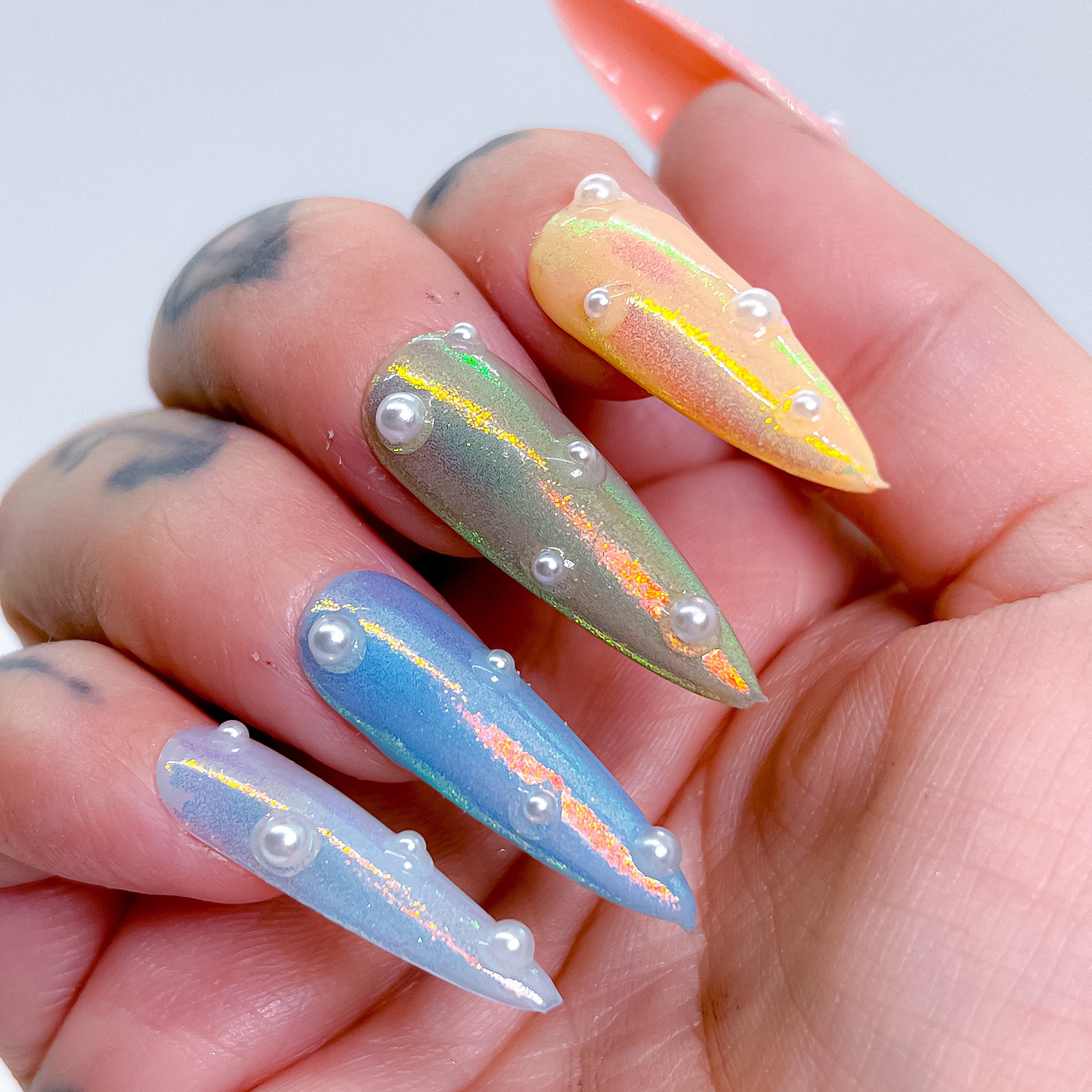 Nägel falsche Nägel auf Perlen Nägel drücken art pastell Nägel Perlnägel Feder nail Glitzer Nägel künstliche Nägel Nägel