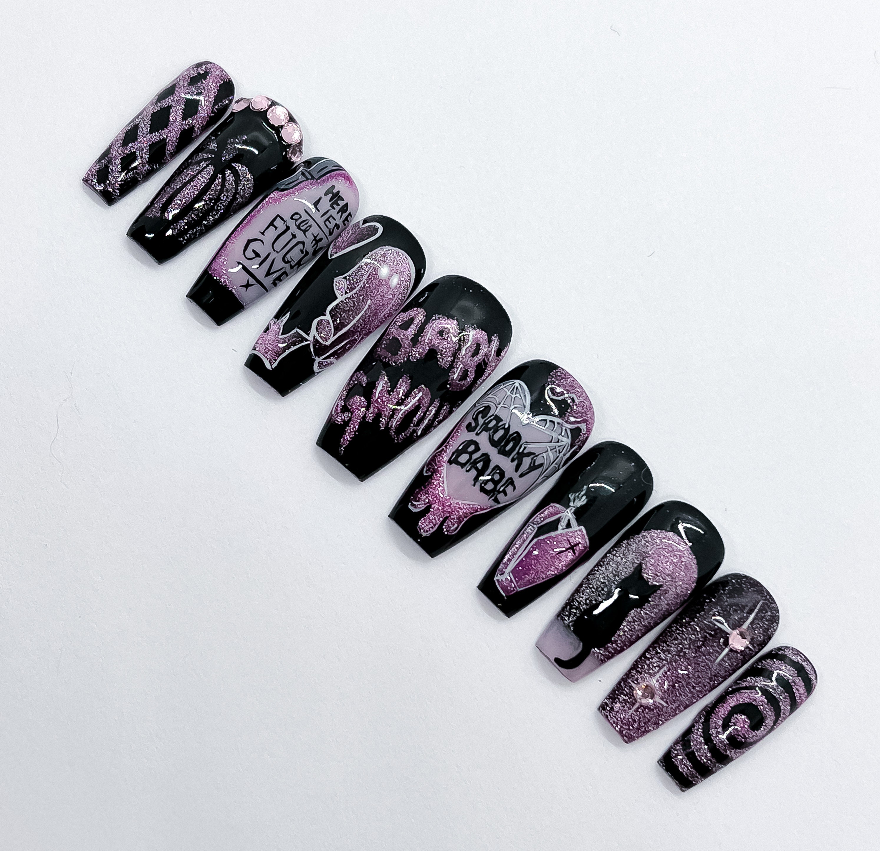 Black and Purple Spooky Nail Wraps - Easy Alien Nail Art – Pretty Fab Nails