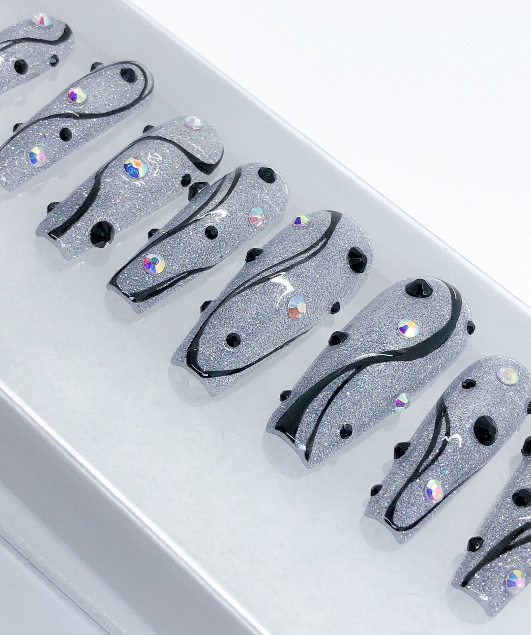 Glitter Nails Glitter Press on Nails Reflective Glitter - Etsy