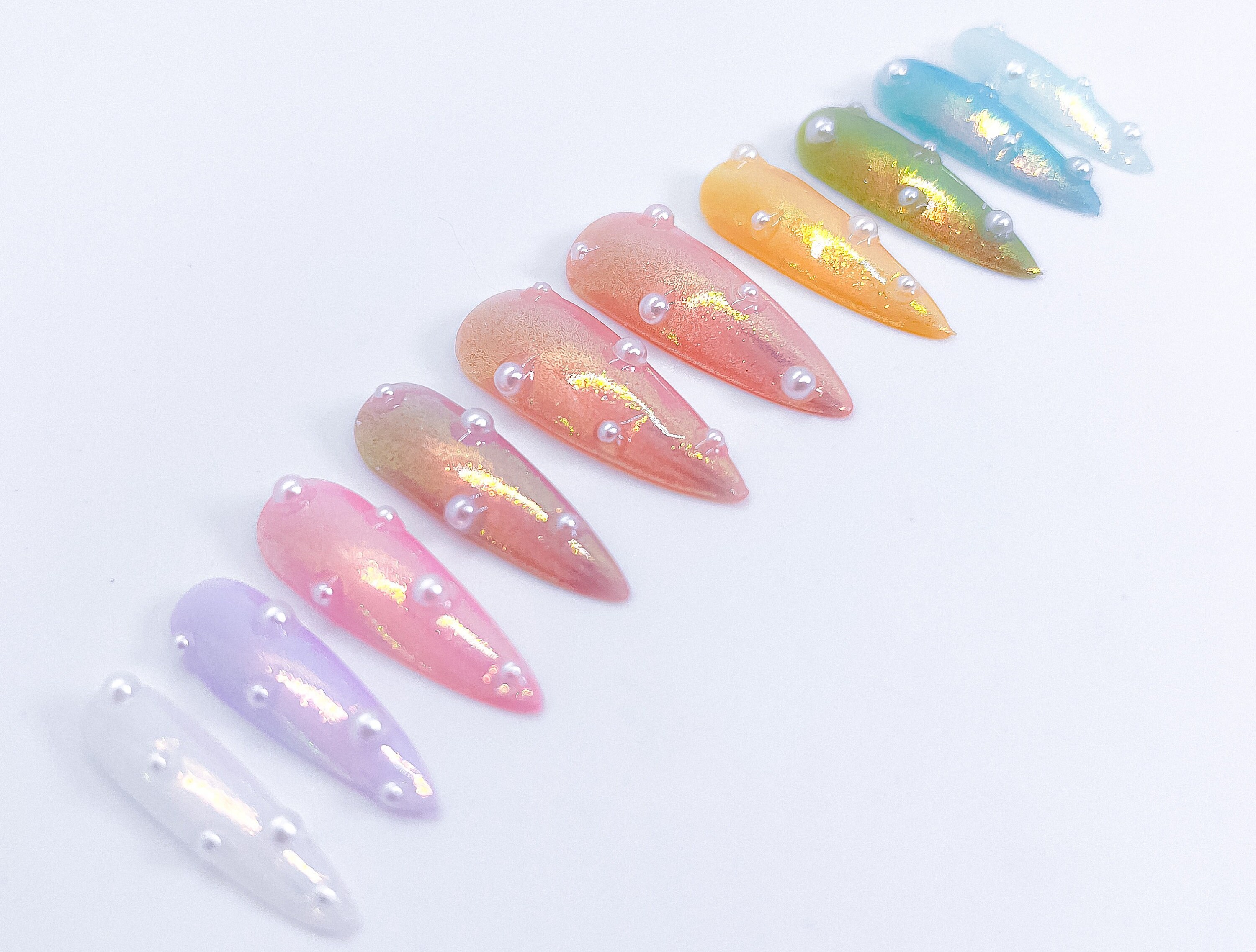 Feder Nägel pastell Nägel Perlnägel Perlen nail art auf Nägel drücken  Glitzer Nägel künstliche Nägel falsche Nägel Nägel