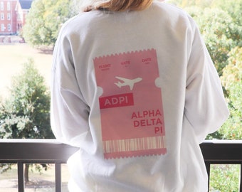 ADPi Boarding Pass Sorority Sweatshirt Hoodie  - Alpha Delta Pi