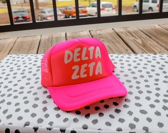 Any Sorority Trucker Hat in pink orange green or blue chi omega sdt kkgi aoii gphi dphie zta tri delta adpi zeta tau alpha kappa kappa gamma